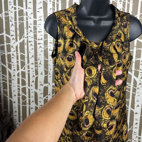 Milly Silk Peacock Feather Print Tie Neck Tank Top Blouse 2 - Picture 6 of 9